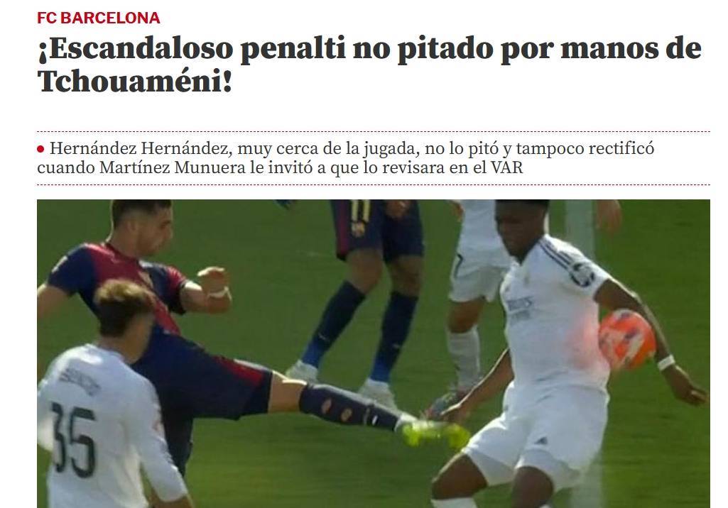 皇冠信用网会员开户_世体：令人震惊的判罚皇冠信用网会员开户！琼阿梅尼手球是明显点球 他应该2黄被罚下